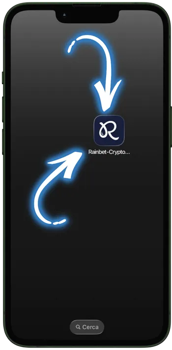 Rainbet App Trovate l'icona Rainbet sulla schermata iniziale